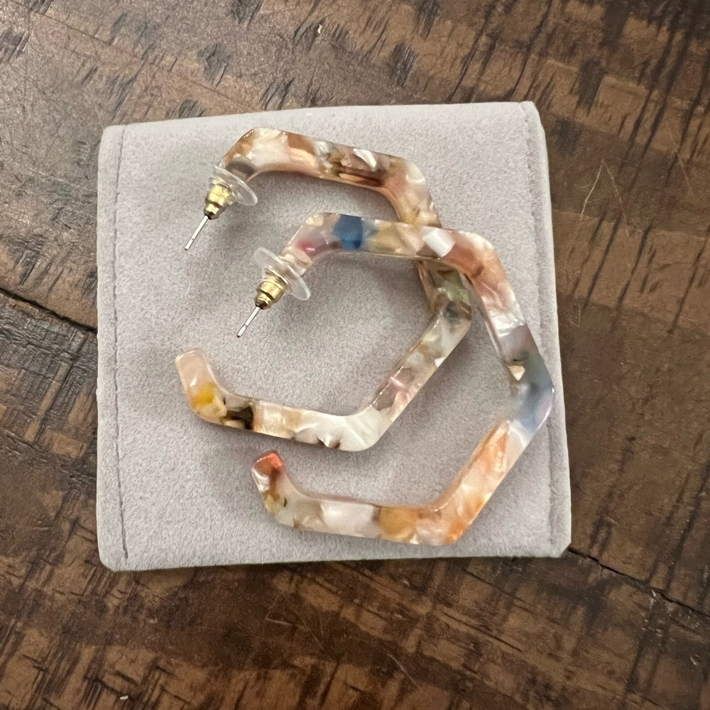 Multicolor Hexagon Hoop Earrings